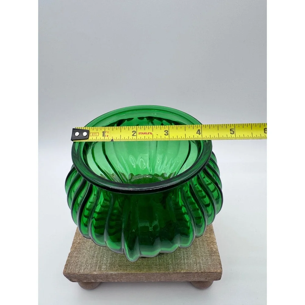 EO Brody Co Emerald Green Glass Ribbed Melon Vase Pedestal Bowl Cleveland Ohio